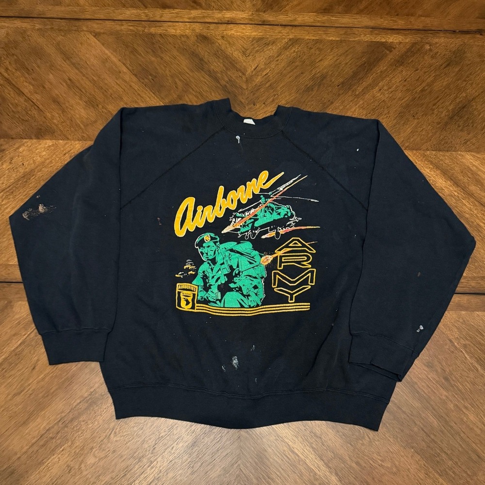 Vintage Artex US Army Airborne Sweatshirt XL Black 101st Airborne Distressed USA
